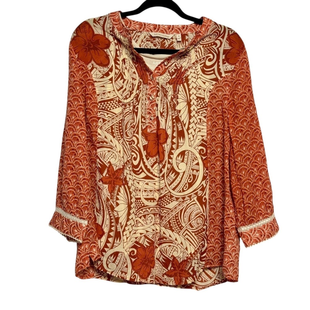 Soft Surroundings Eclectic Retro 70s‎ Boho Tunic Top Womens Size M Artsy Earthy